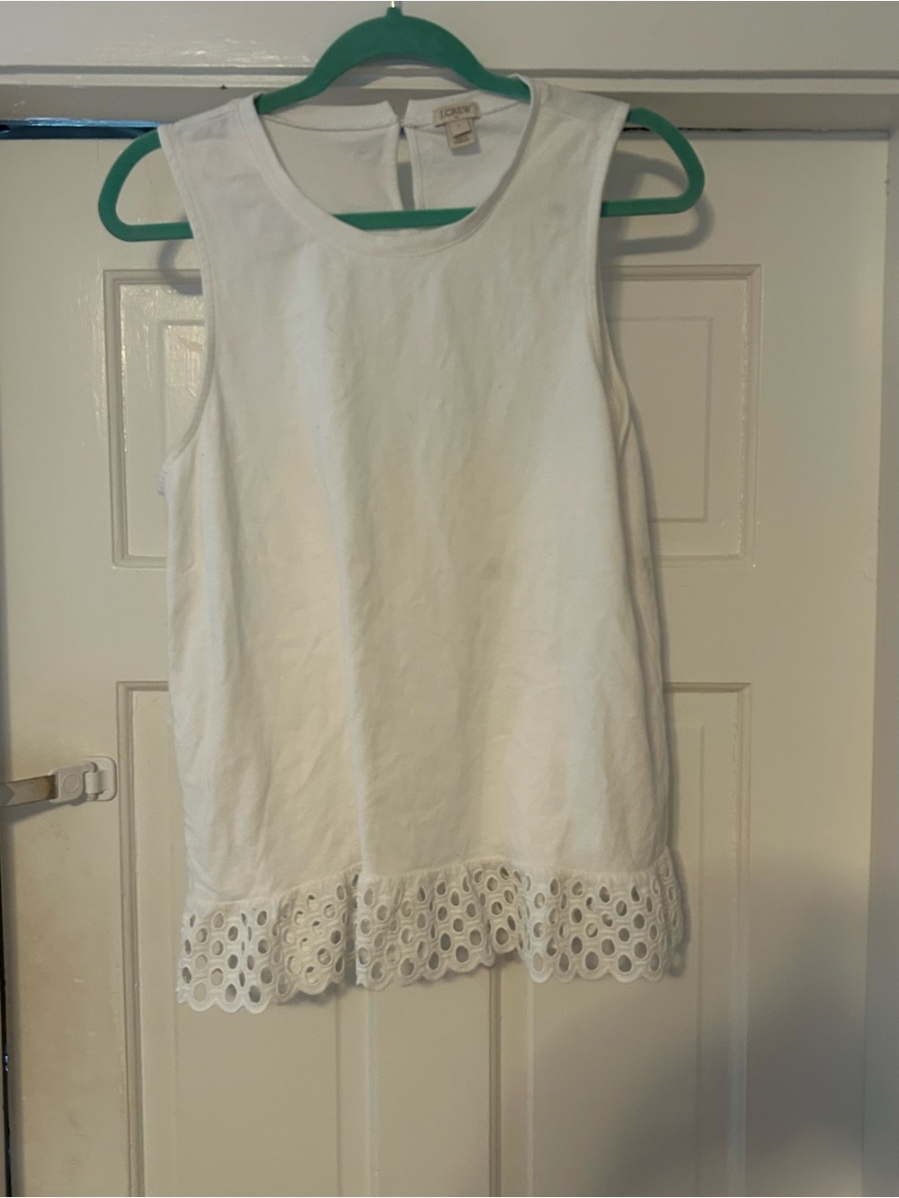 J. Crew White Sleeveless Crewneck Tank with Eyelet Trim